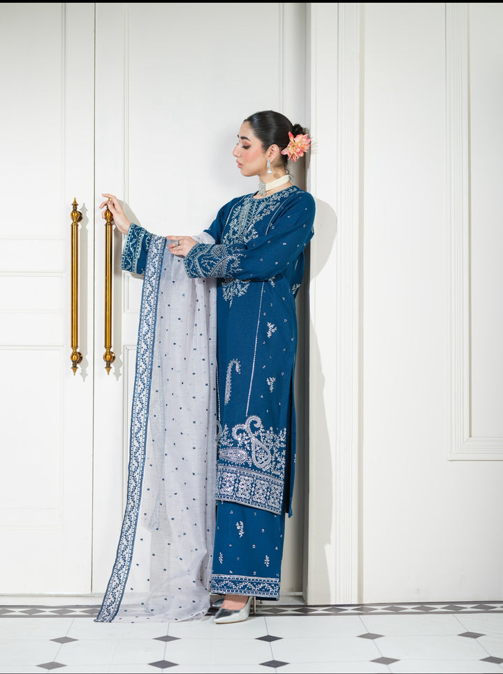 3 Pc Ready To Wear Embroidered  Dhanak Suit -HE65-