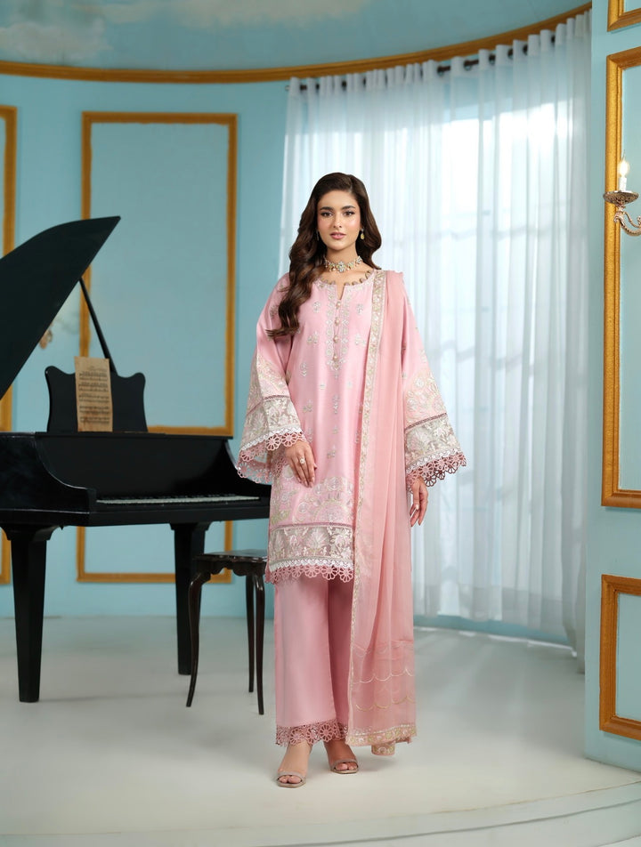 New Branded 3 PC Ready To Wear  Luxury Eid 2026  Collection Embroidered Suit- HE102