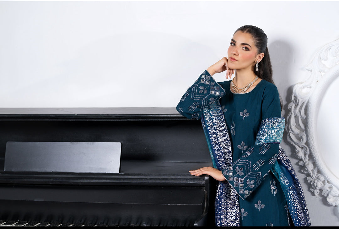 3 Pc Ready To Wear Embroidered  Dhanak Suit -HE66-