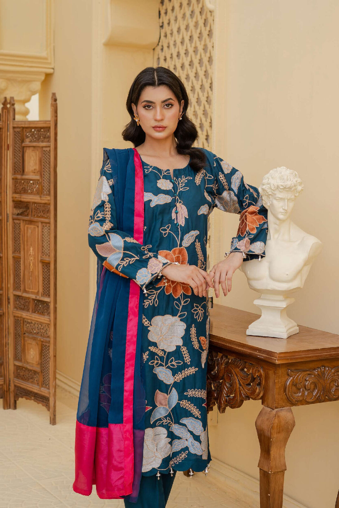 3 Piece Ready To Wear Fully Embroidered Linen Suit -Karizma - TT-81