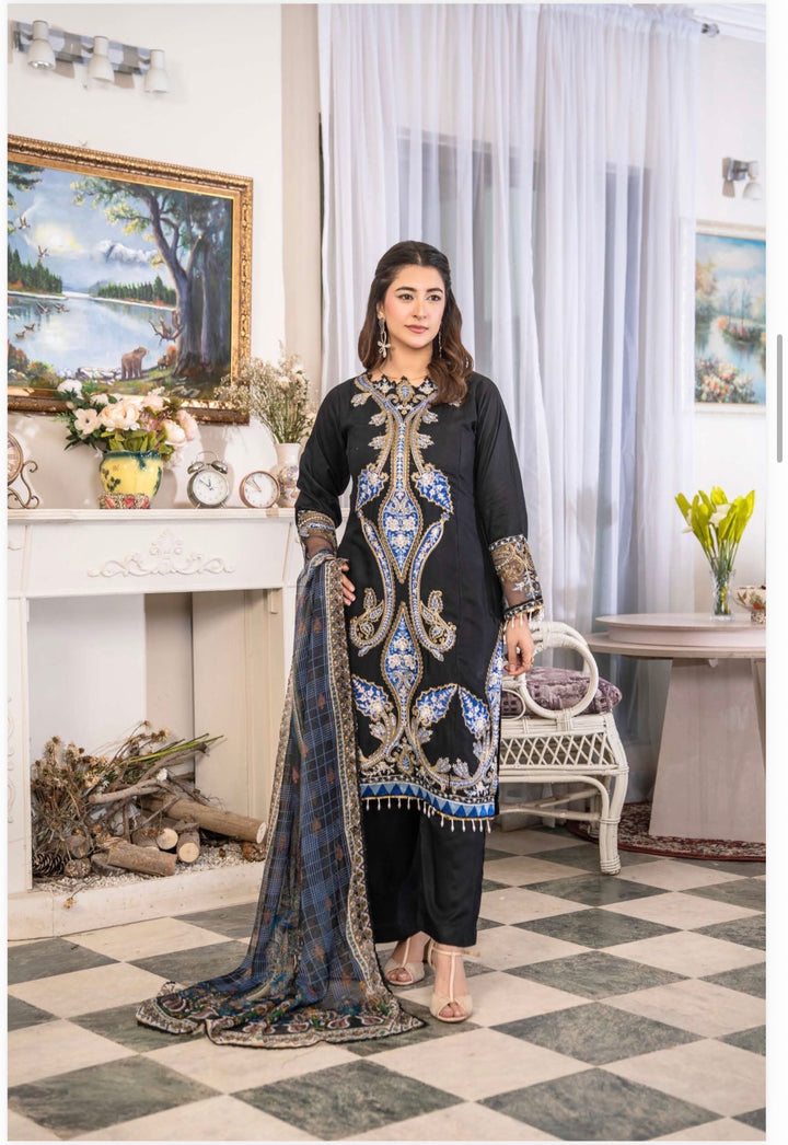 New 3 Pc Ready To Wear Luxury  Embroidered Suit- Maria B Inspired Eid Collection 2026 -- TT32
