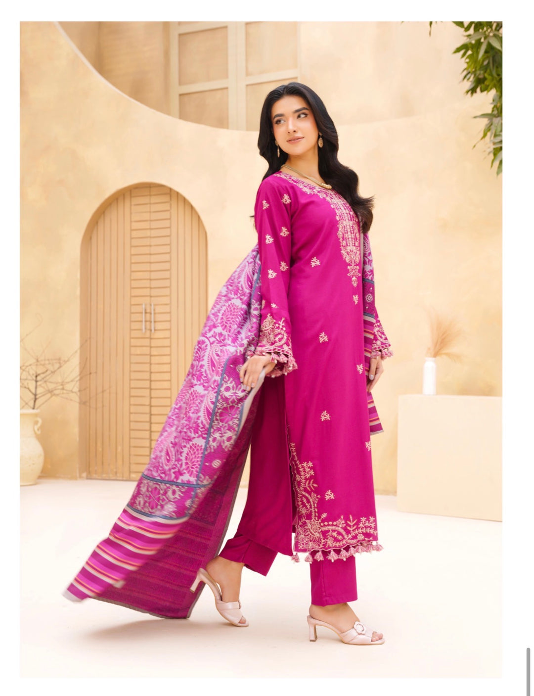 Branded 3 Pc Ready To Wear Luxury Dhanak  Embroidered Full Suit - TT-50-
