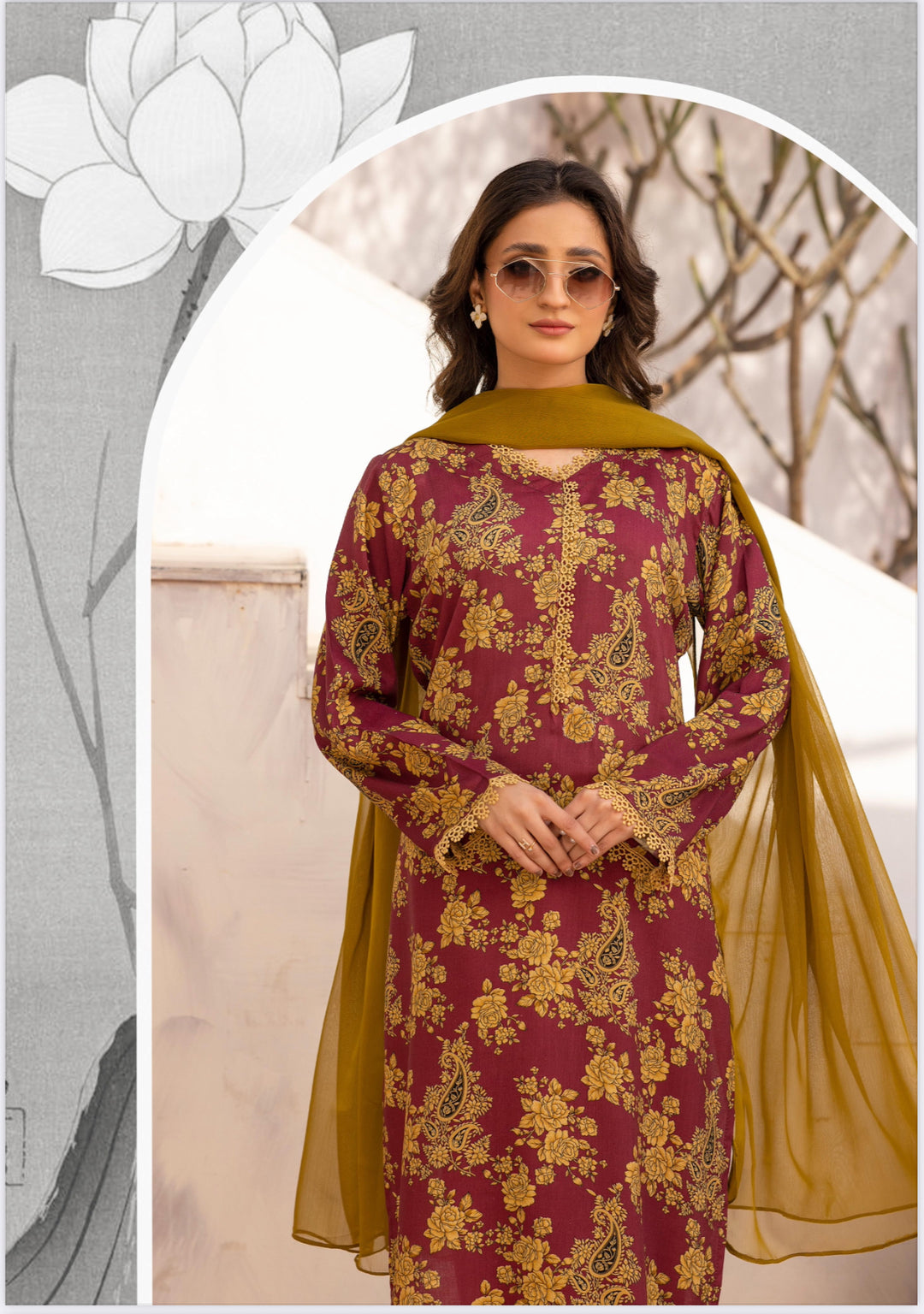 3 Piece Ready To Wear Fully Printed Lilen Suit -Simrans- SI101-