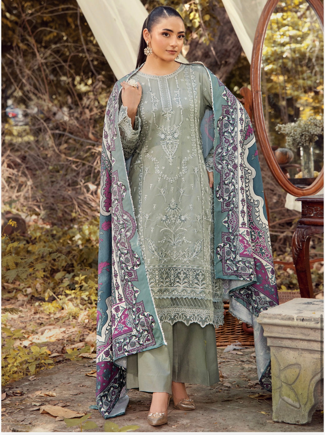 3 Pc Ready To Wear Luxury Dhanak  Embroidered Suit - TT-13-