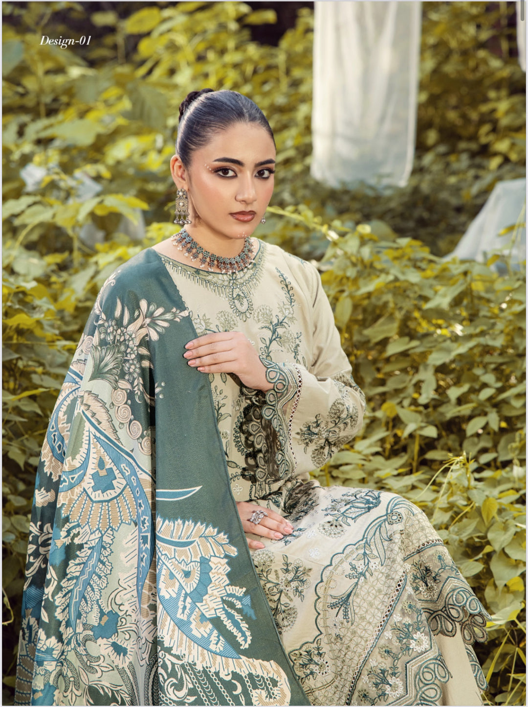 3 Pc Ready To Wear Fully Embroidered Dhanak  Suit With Wool  Shawl- TT-51-