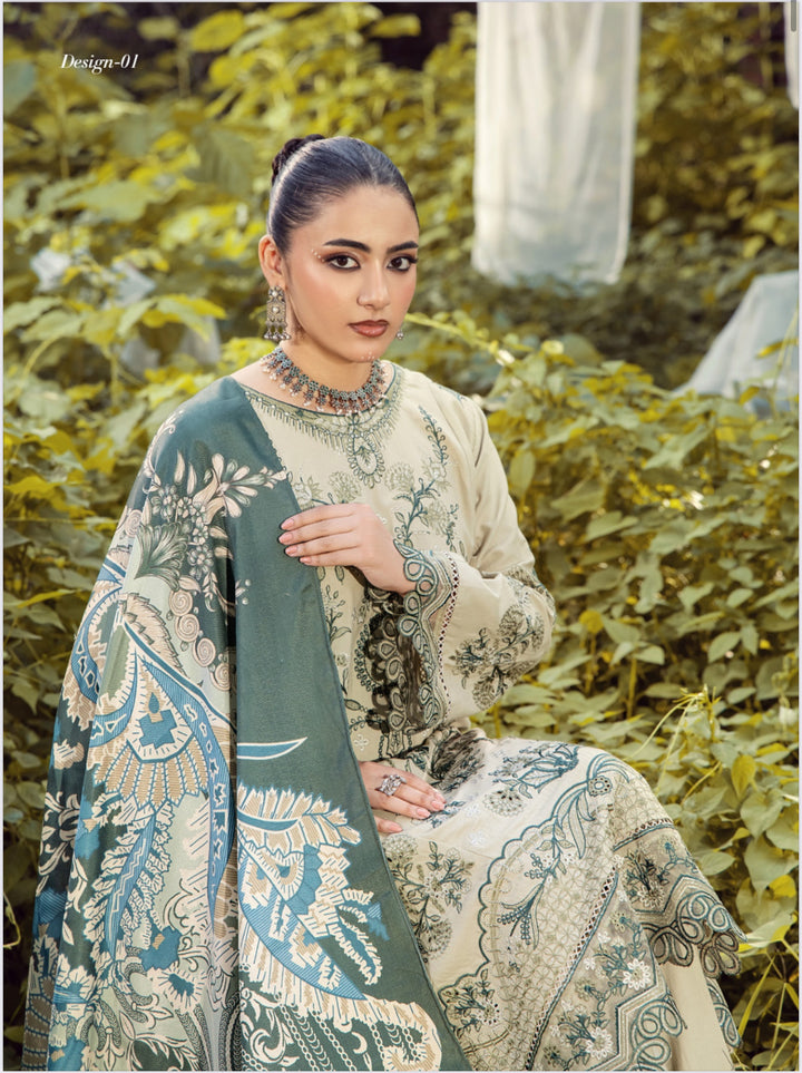 3 Pc Ready To Wear Fully Embroidered Dhanak  Suit With Wool  Shawl- TT-51-