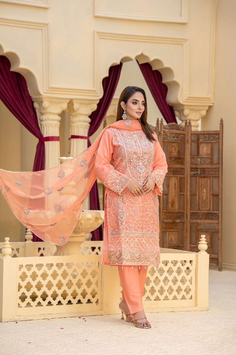 3 Piece Ready To Wear Fully Embroidered Chiffon Suit -- TT-70