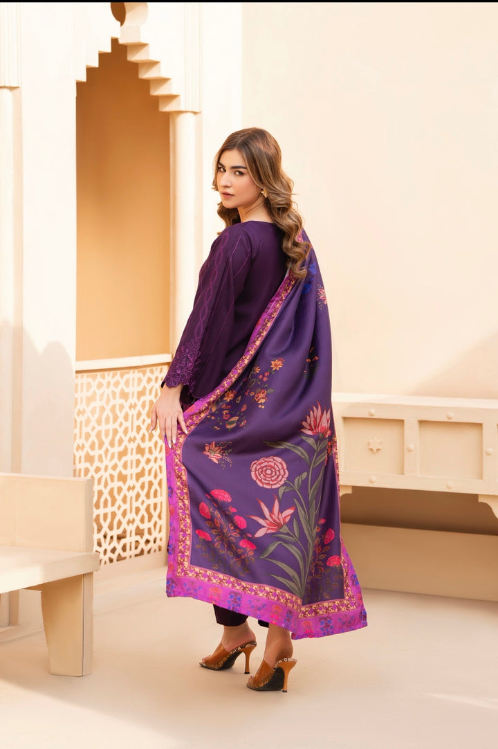3 Pc Ready To Wear Dhanak  Suit With Winter Shawl - Raniya.H -RA-10-