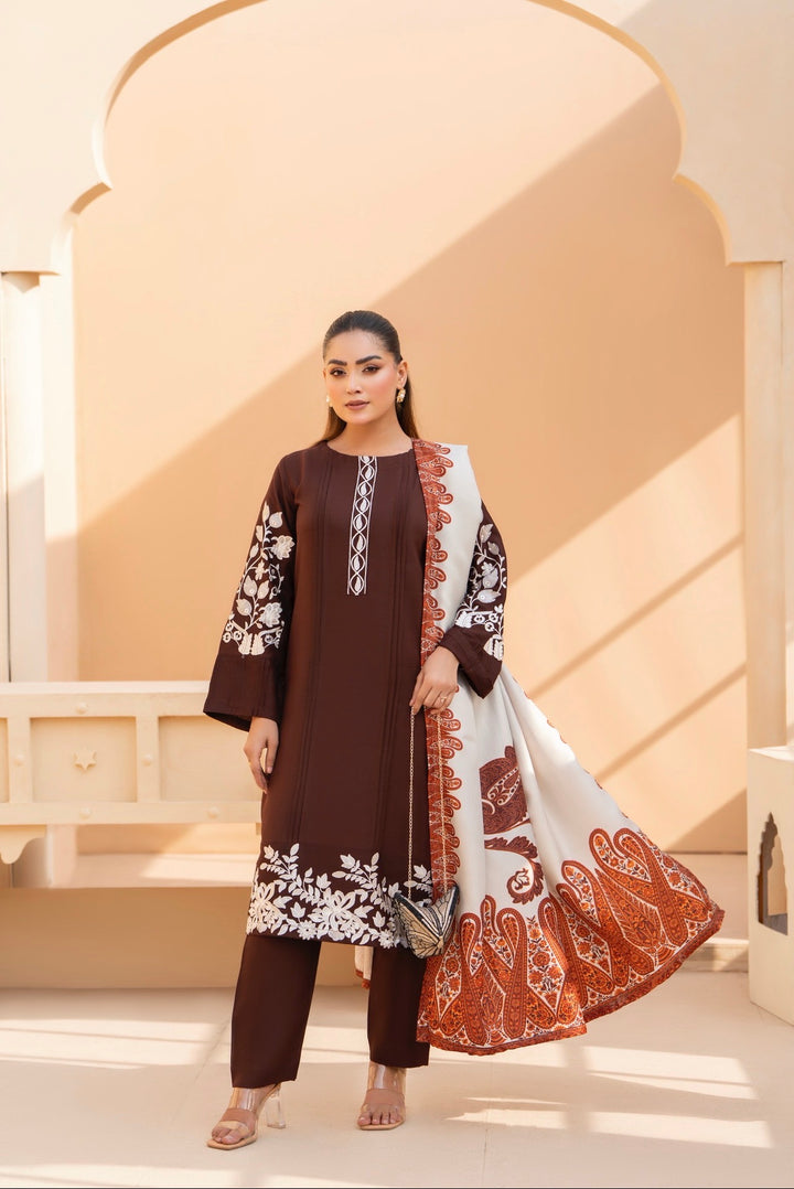 3 Pc Ready To Wear Dhanak  Suit With Winter Shawl - Raniya.H -RA-12