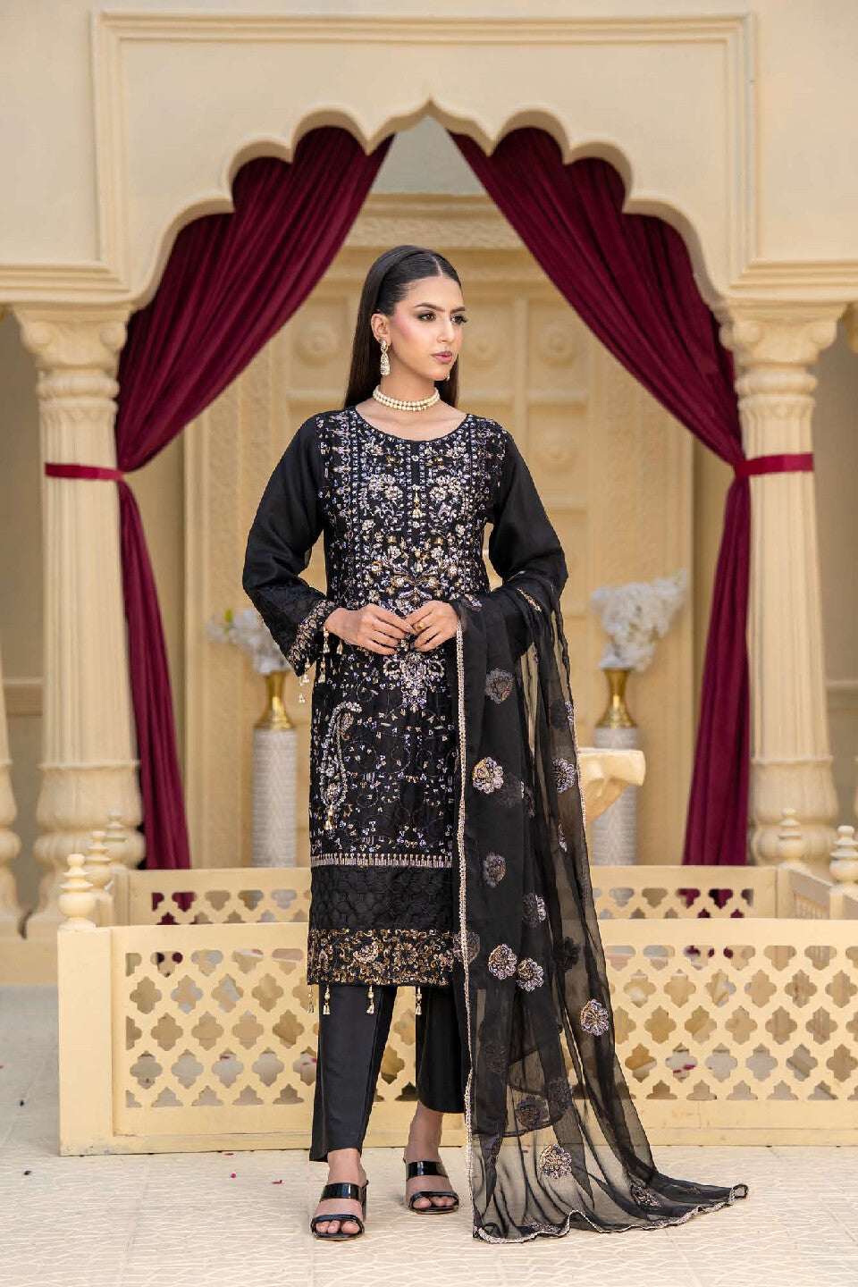 3 Piece Ready To Wear Fully Embroidered Chiffon Suit -- TT-73-