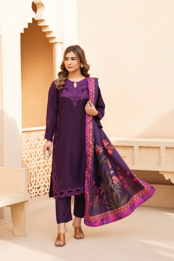 3 Pc Ready To Wear Dhanak  Suit With Winter Shawl - Raniya.H -RA-10-