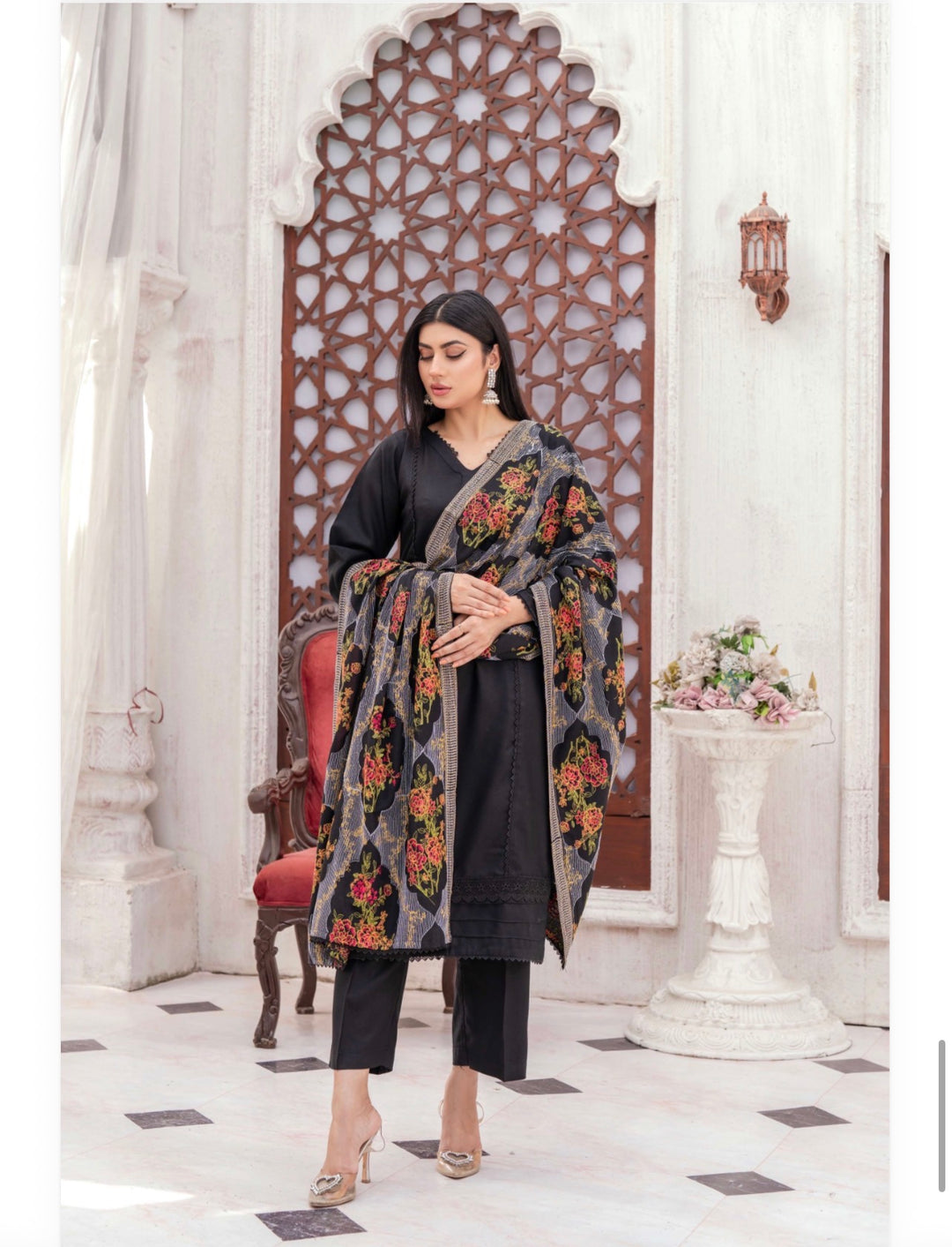 3 Pc Ready To Wear Dhanak  Suit With Full Embroidered Shawl - TT-43-