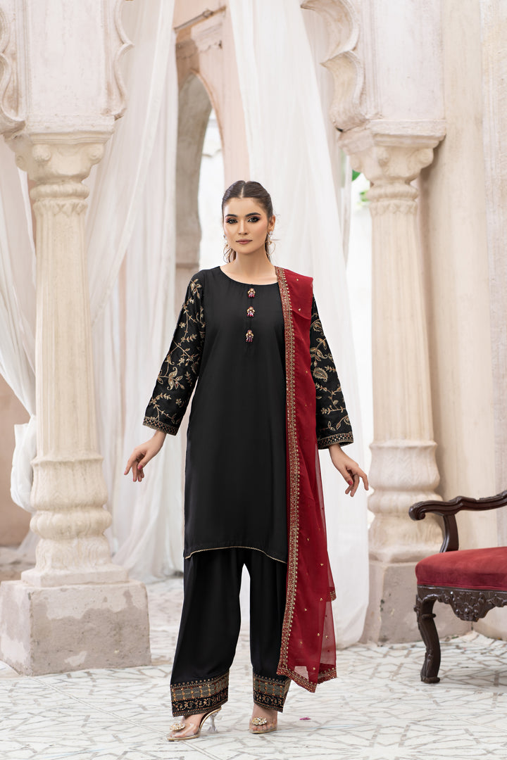 3 Piece Ready To Wear - Embroidered Viscose Suit-- MA122-