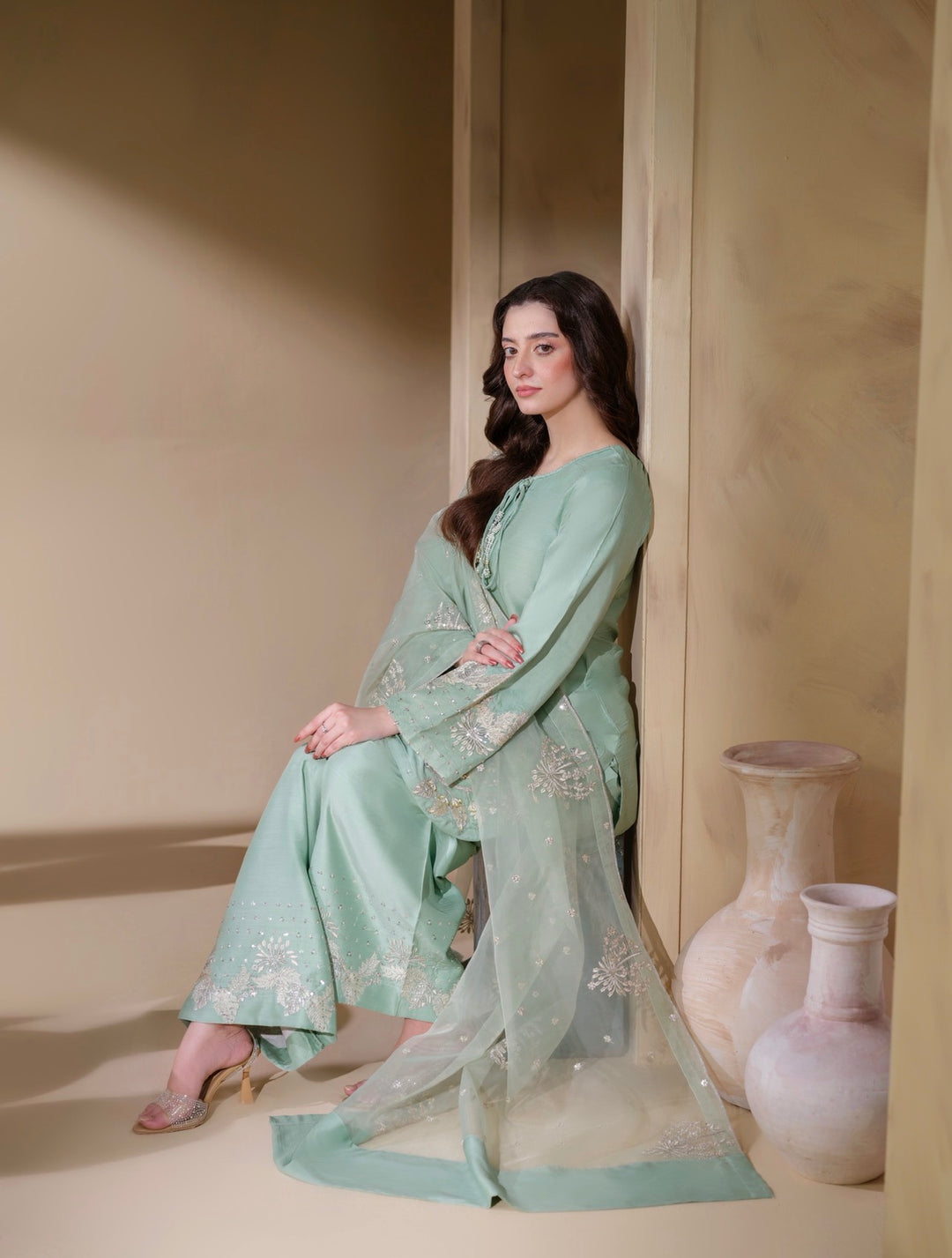 New Branded 3 PC Ready To Wear  Viscose  Embroidered Suit- HE22-