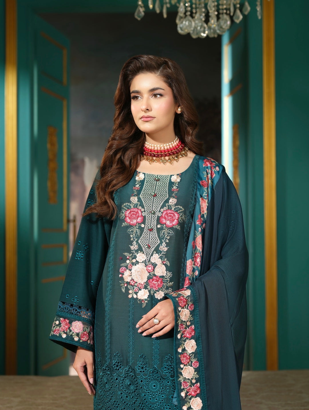 New Branded 3 PC Ready To Wear  Luxury Eid 2026  Collection Embroidered Suit- HE101