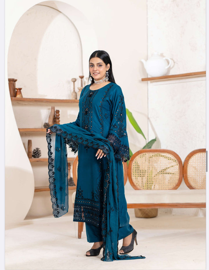 New 3 Piece Ready To Wear -Embroidered  Linen Suit-- RR103-