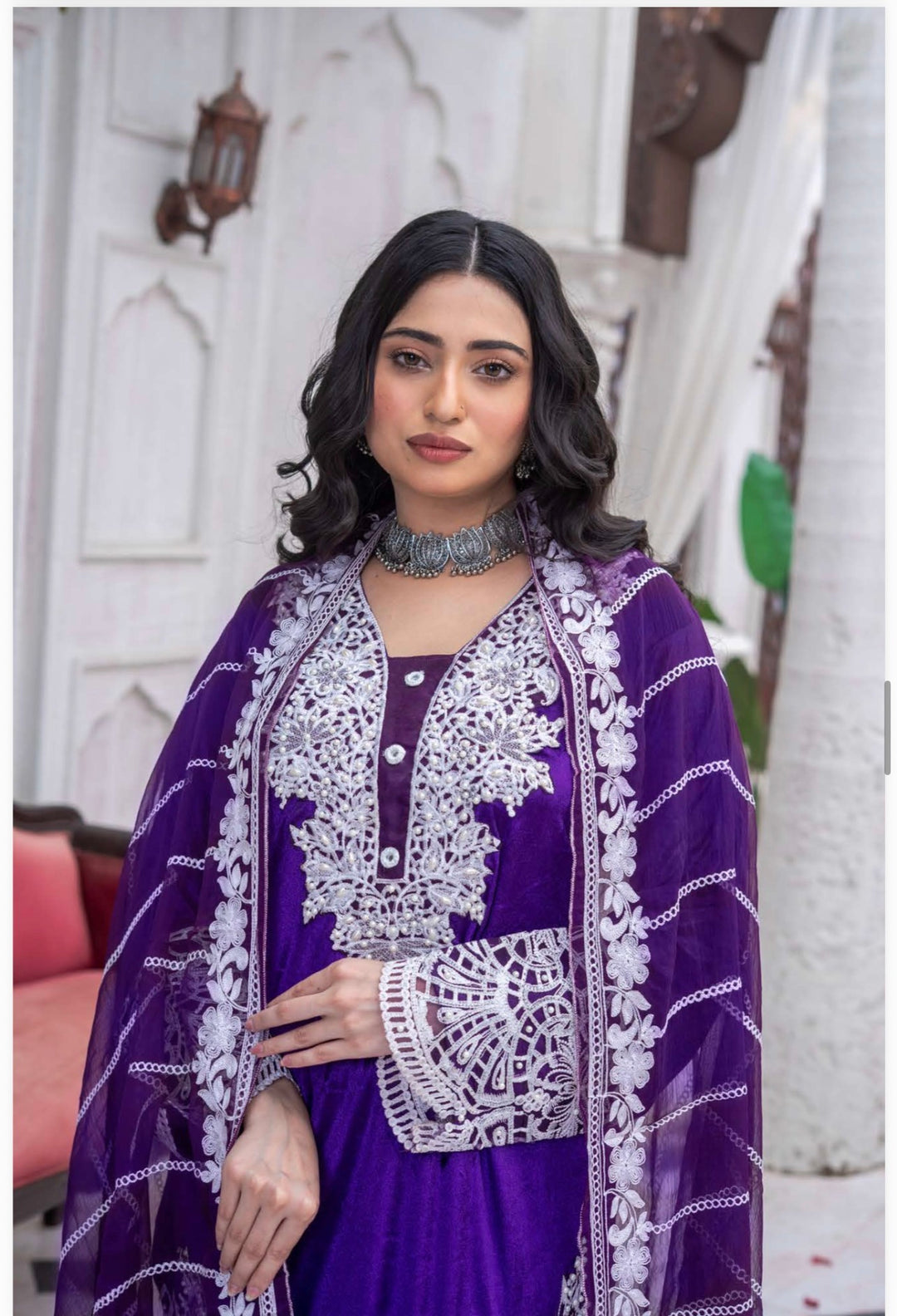 3 Pc Ready To Wear Fully Embroidered Valvet   Suit With Chiffon Duppata  - TT-03-