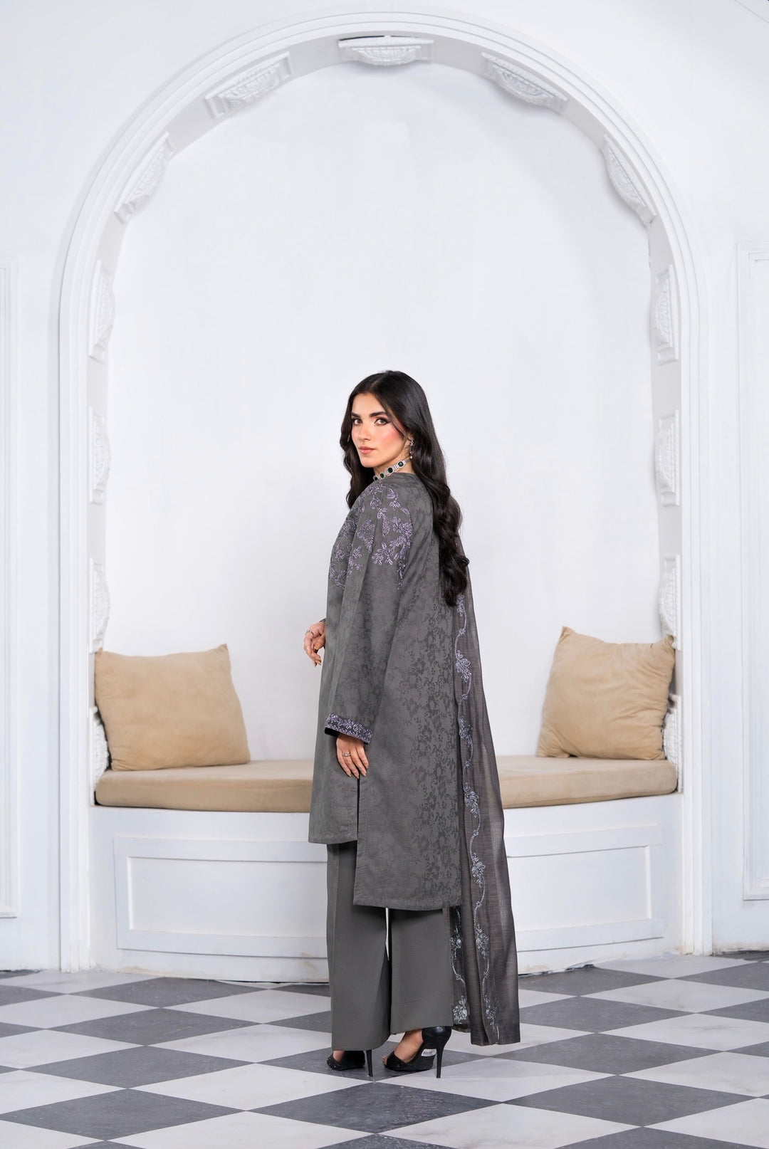 New Branded 3 PC Ready To Wear  Viscose  Embroidered Suit- HE23-