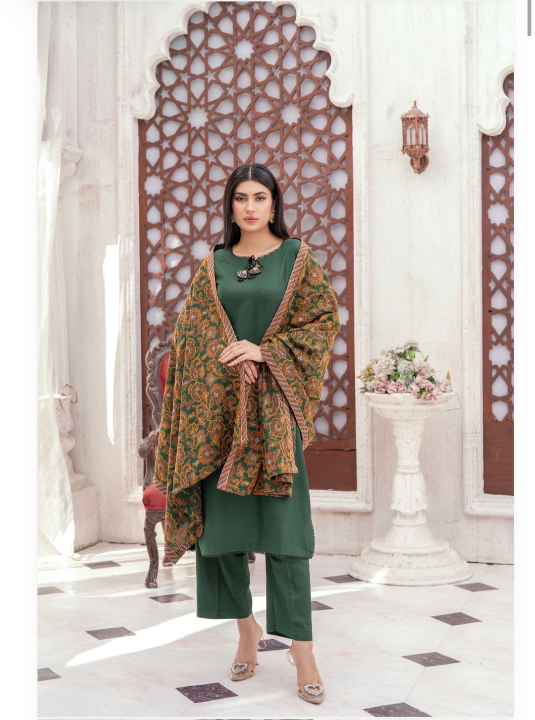 3 Pc Ready To Wear Dhanak  Suit With Full Embroidered Shawl - TT-41