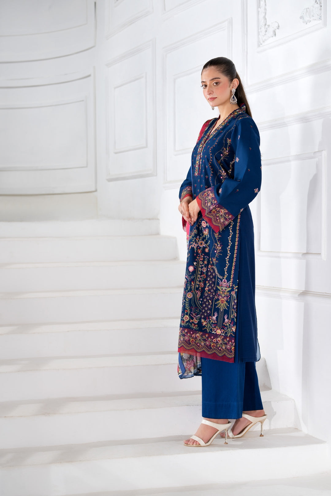 3 Pc Ready To Wear Fully Embroidered Viscose Suit -HE28-