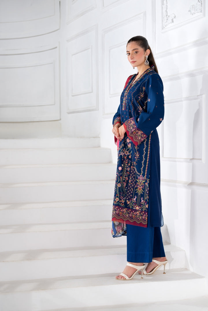3 Pc Ready To Wear Fully Embroidered Viscose Suit -HE28-