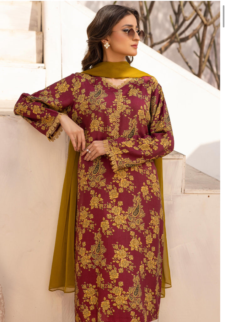 3 Piece Ready To Wear Fully Printed Lilen Suit -Simrans- SI101-