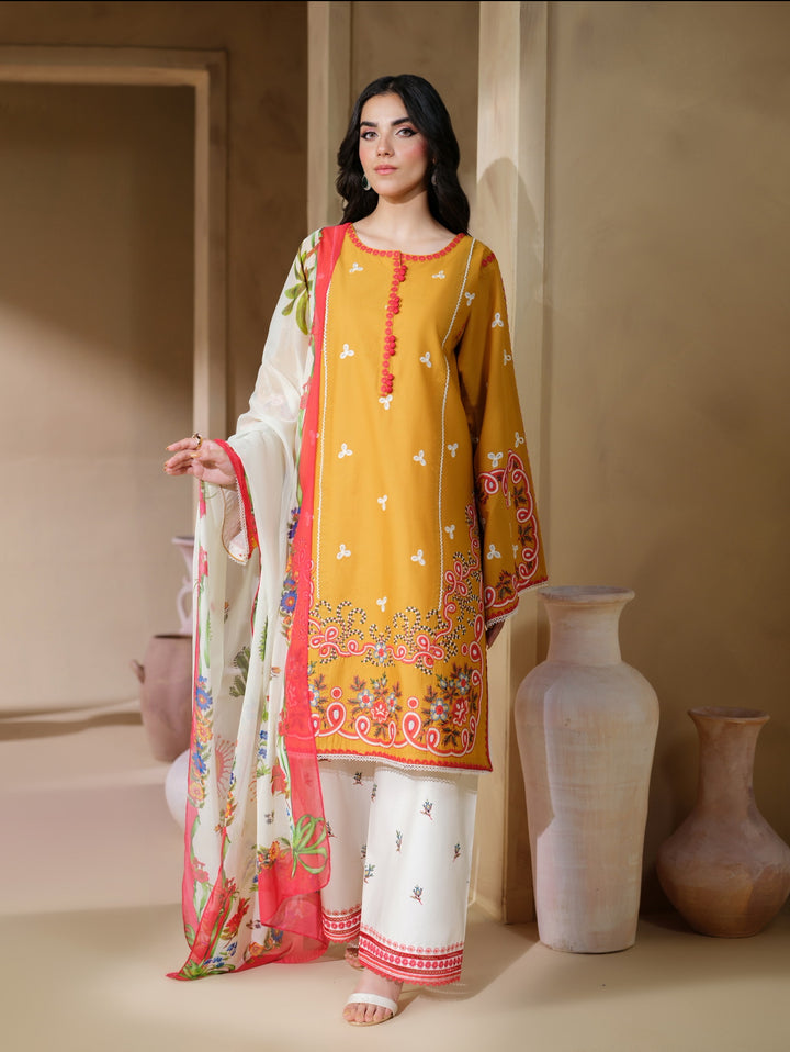 New 3 PC Ready To Wear  Viscose Embroidered Suit- HE145-