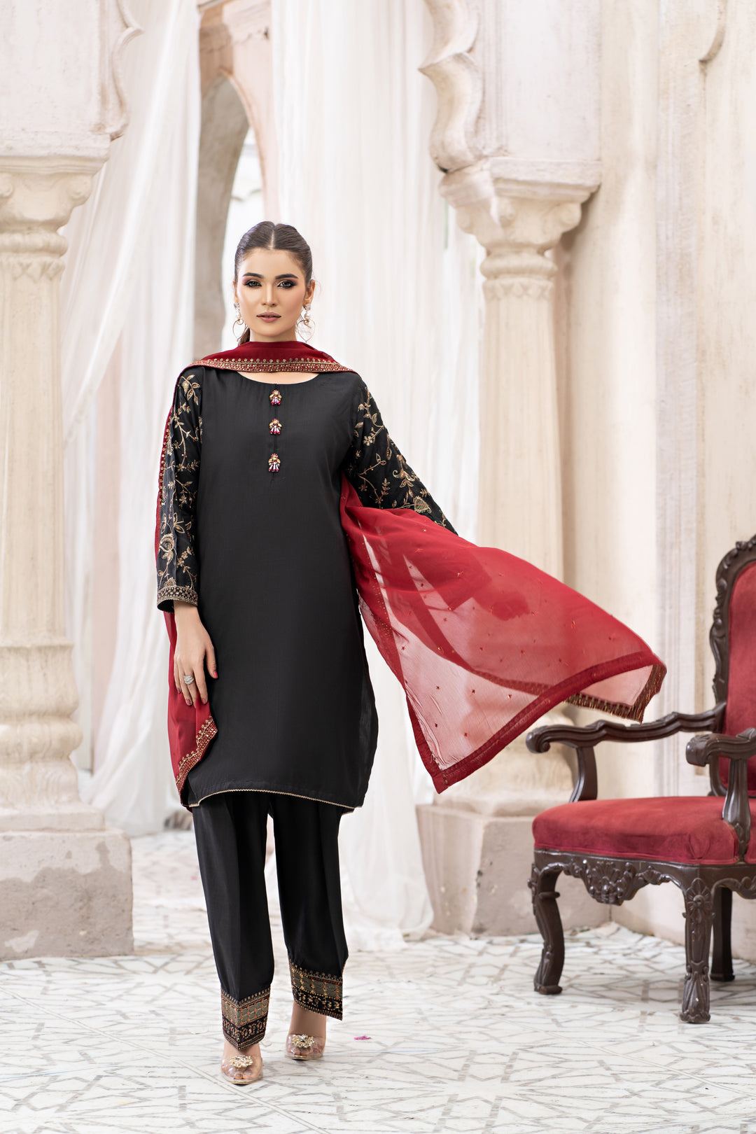 3 Piece Ready To Wear - Embroidered Viscose Suit-- MA122-