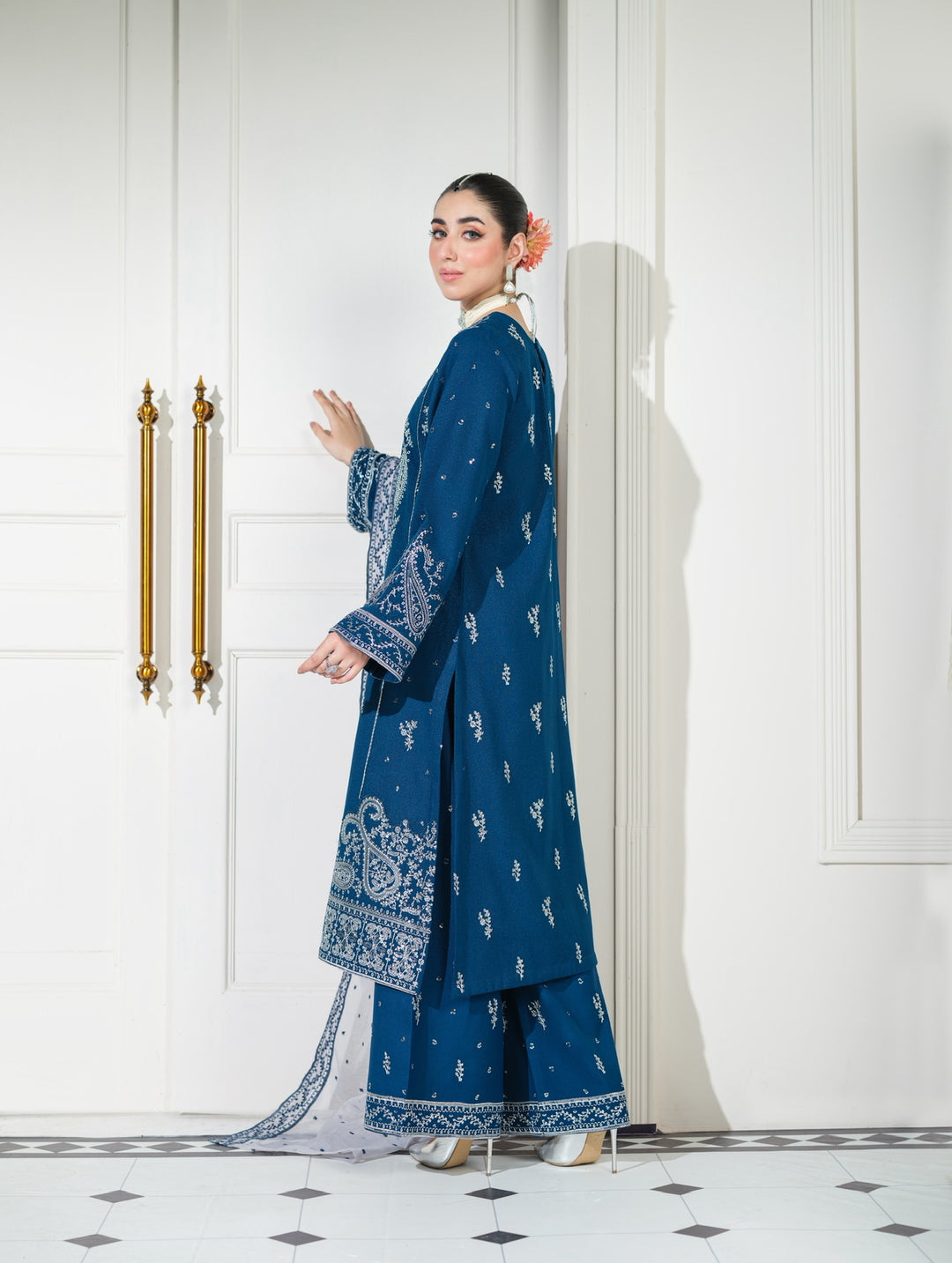 3 Pc Ready To Wear Embroidered  Dhanak Suit -HE65-