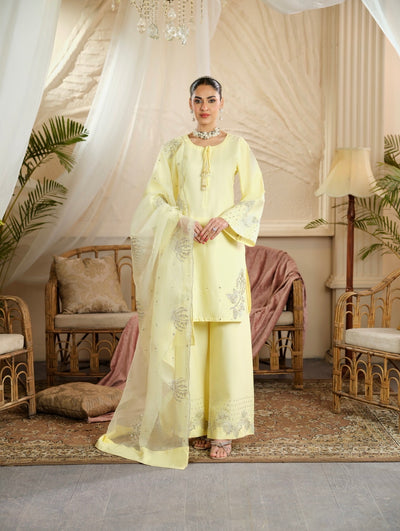 New Branded 3 PC Ready To Wear  Cambric Cotton Embroidered Suit- HE10