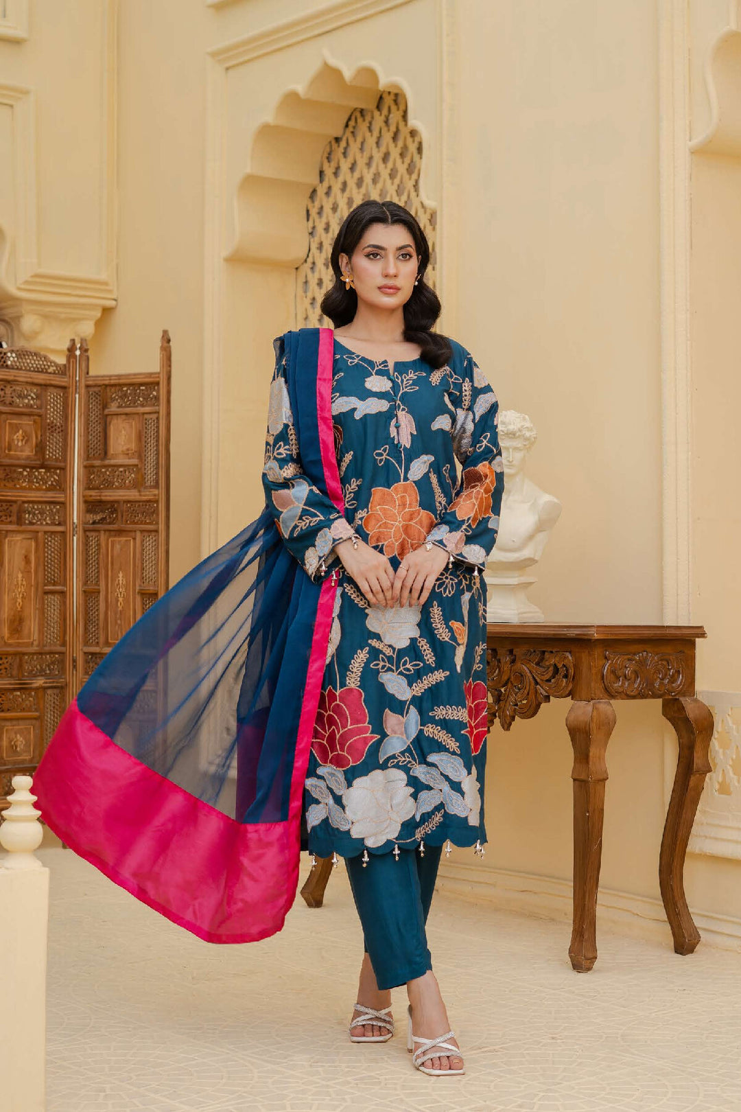 3 Piece Ready To Wear Fully Embroidered Linen Suit -Karizma - TT-81