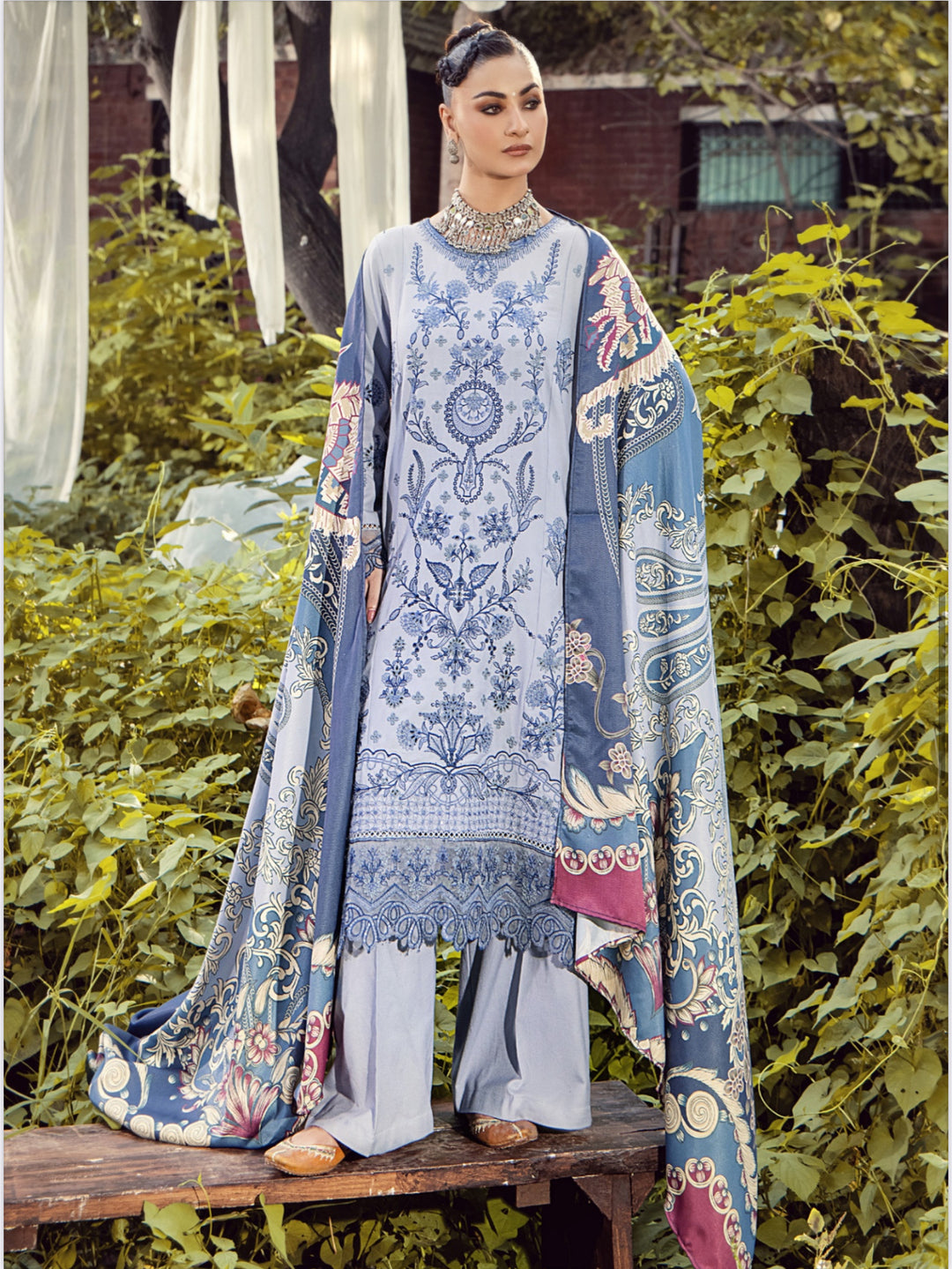 3 Pc Ready To Wear Fully Embroidered Dhanak  Suit With Wool  Shawl- TT-53-