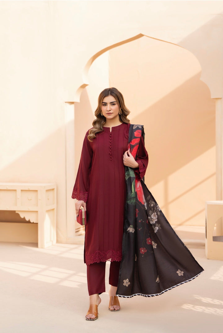 3 Pc Ready To Wear Dhanak  Suit With Winter Shawl - Raniya.H -RA-15-