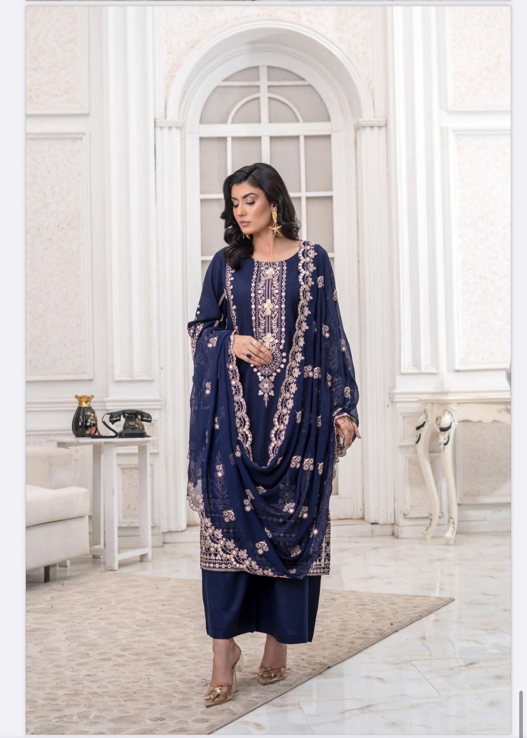 3 Piece Ready To Wear -Embroidered Dhanak Suit-- RR13-