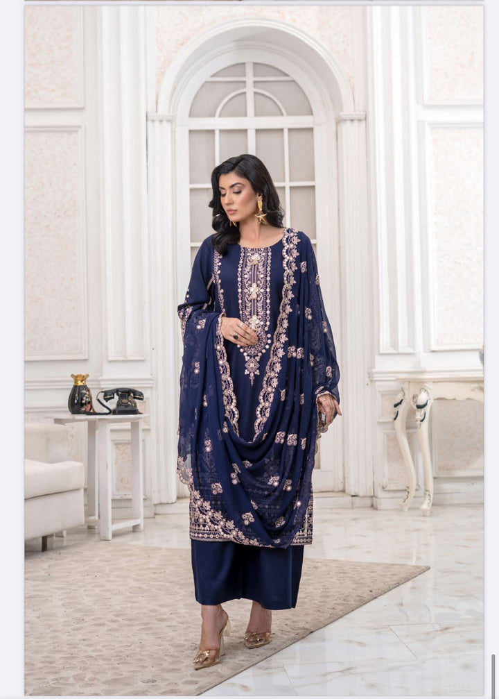 3 Piece Ready To Wear -Embroidered Dhanak Suit-- RR13-