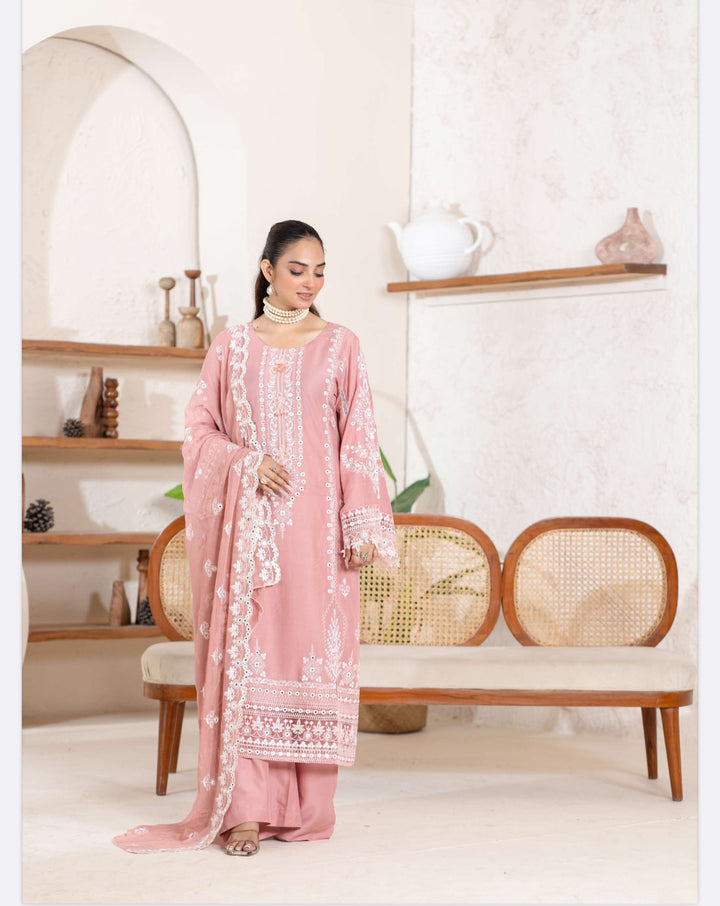 New 3 Piece Ready To Wear -Embroidered  Linen Suit-- RR102-