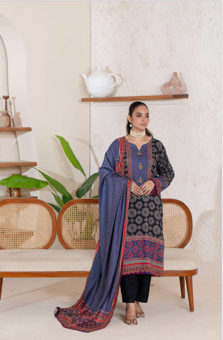 3 Piece Ready To Wear - Printed Linen Suit-- TT-105-