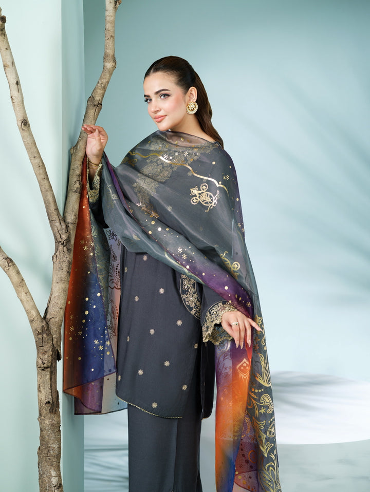 3 Pc Ready To Wear Embroidered Jet Air Soft Khaddar  Suit -HE21-