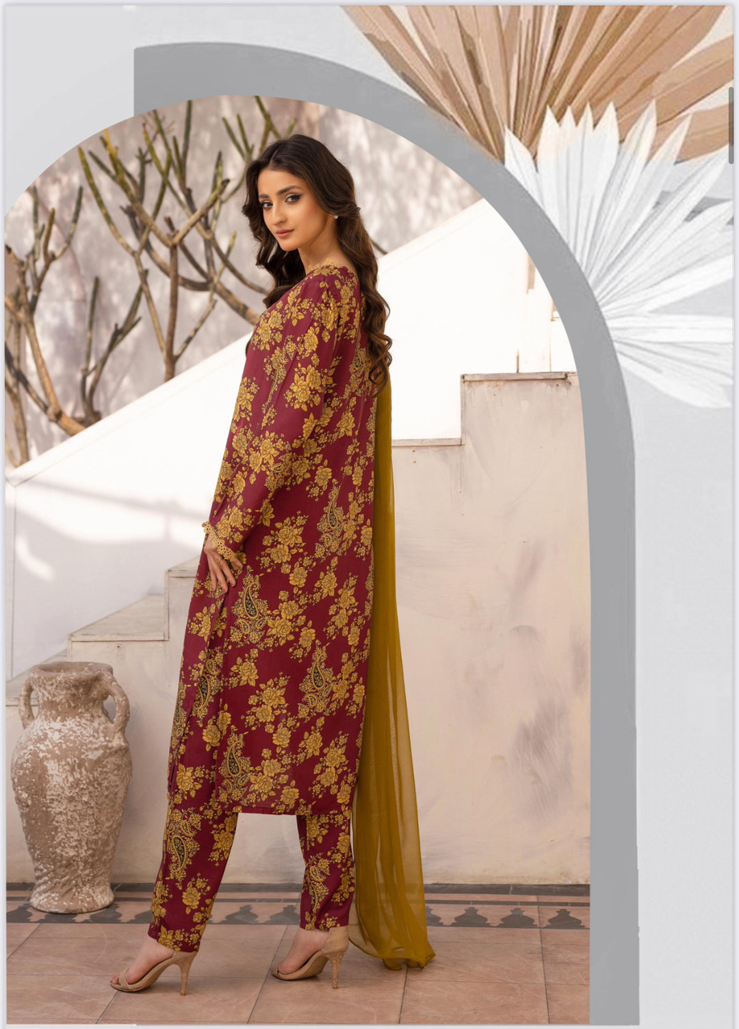 3 Piece Ready To Wear Fully Printed Lilen Suit -Simrans- SI101-