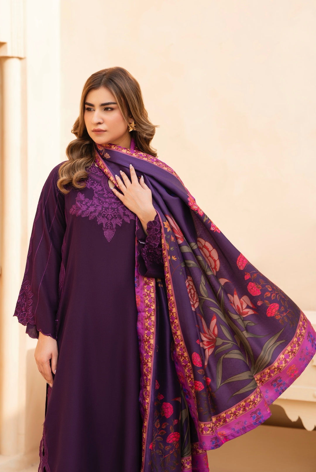 3 Pc Ready To Wear Dhanak  Suit With Winter Shawl - Raniya.H -RA-10-