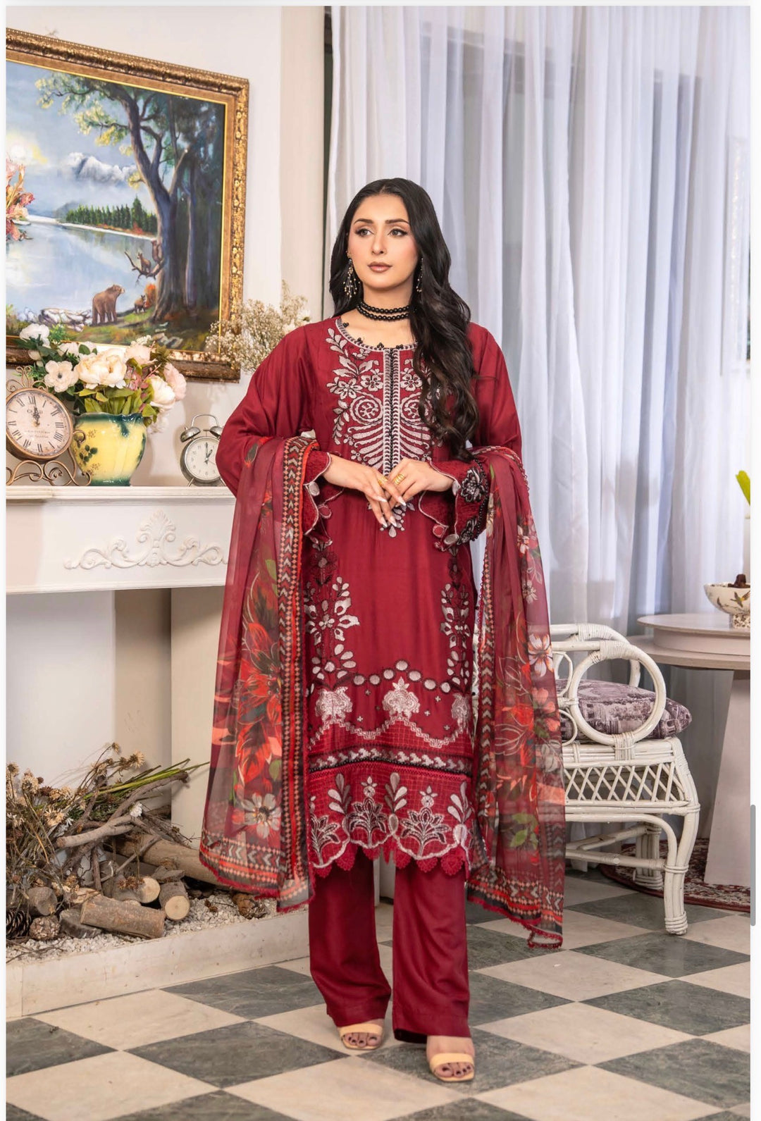 New 3 Pc Ready To Wear Luxury  Embroidered Suit- Maria B Inspired Eid Collection 2026 -- TT33