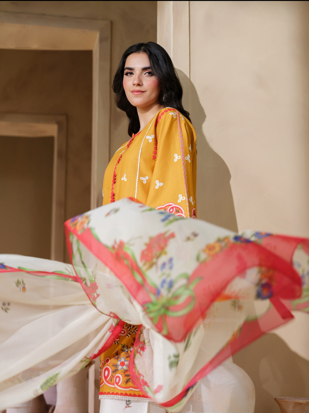 New 3 PC Ready To Wear  Viscose Embroidered Suit- HE145-