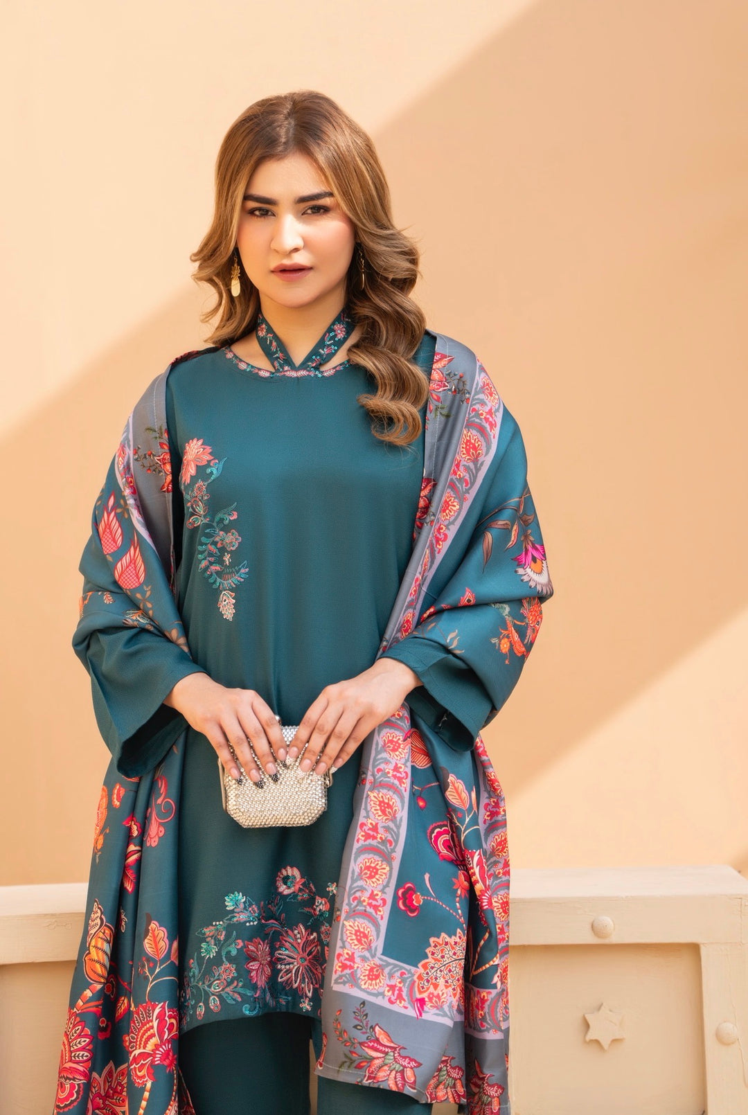 3 Pc Ready To Wear Dhanak  Suit With Winter Shawl - Raniya.H -RA-16-