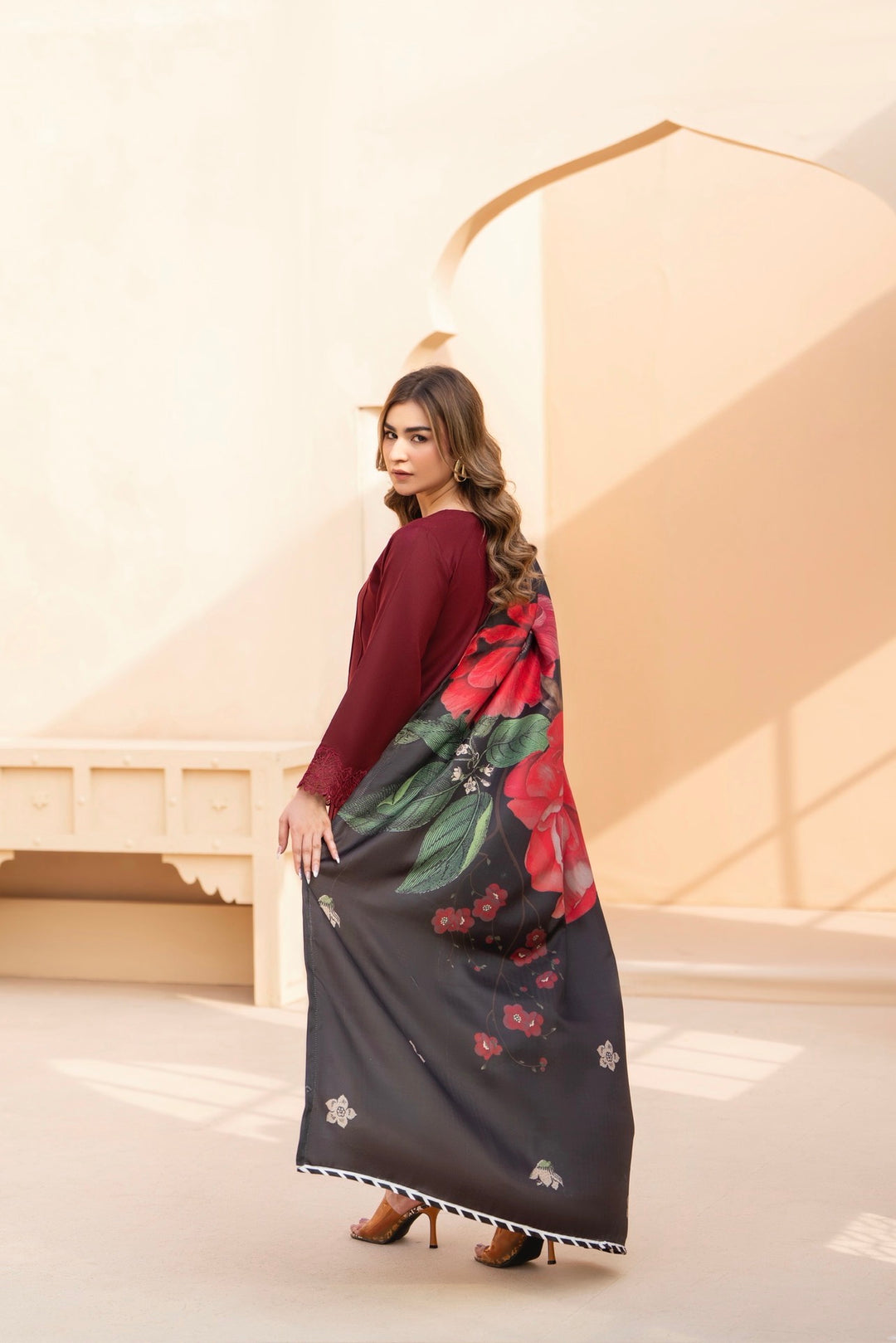 3 Pc Ready To Wear Dhanak  Suit With Winter Shawl - Raniya.H -RA-15-