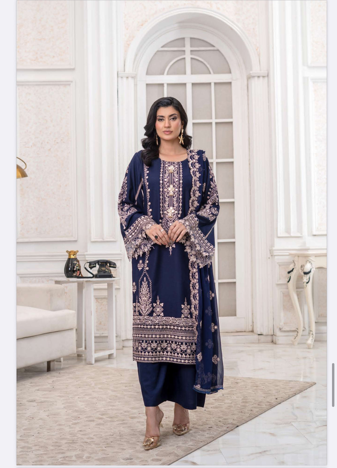 3 Piece Ready To Wear -Embroidered Dhanak Suit-- RR13-
