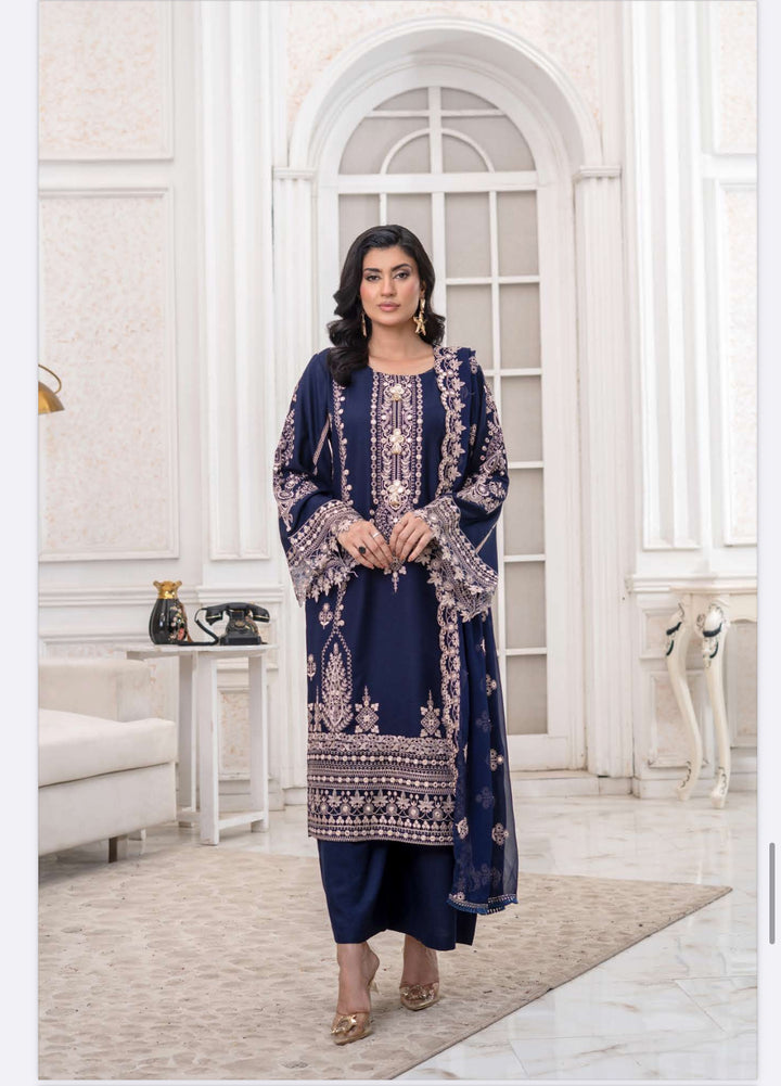 3 Piece Ready To Wear -Embroidered Dhanak Suit-- RR13-