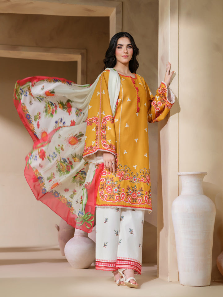 New 3 PC Ready To Wear  Viscose Embroidered Suit- HE145-