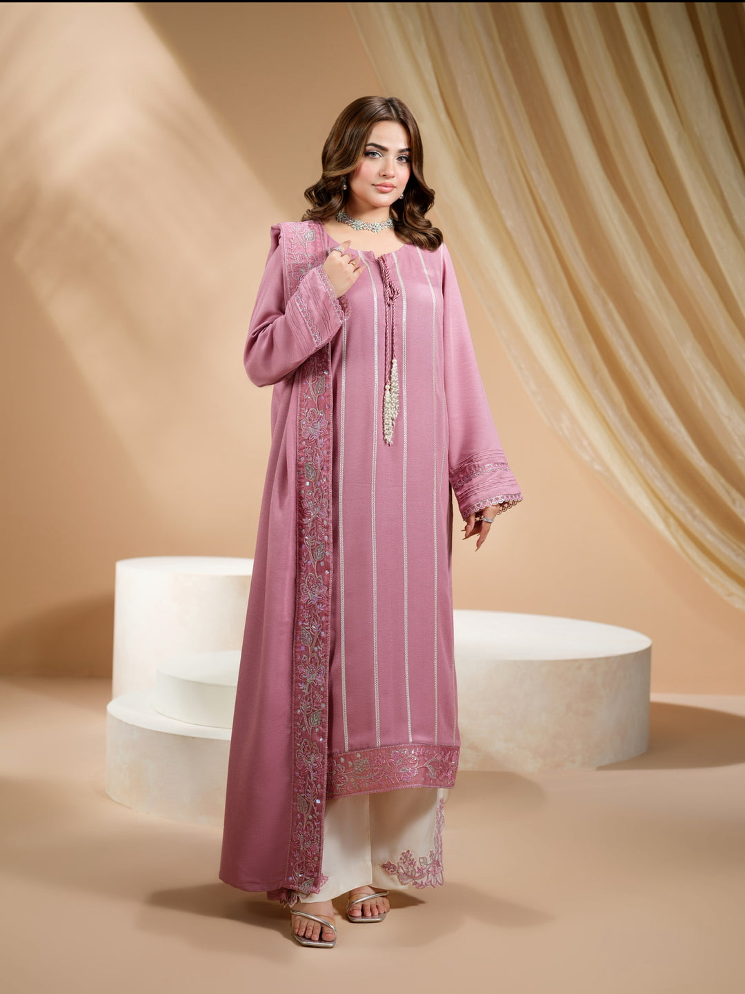 3 Pc Ready To Wear Embroidered Raw Silk Suit -HE15-