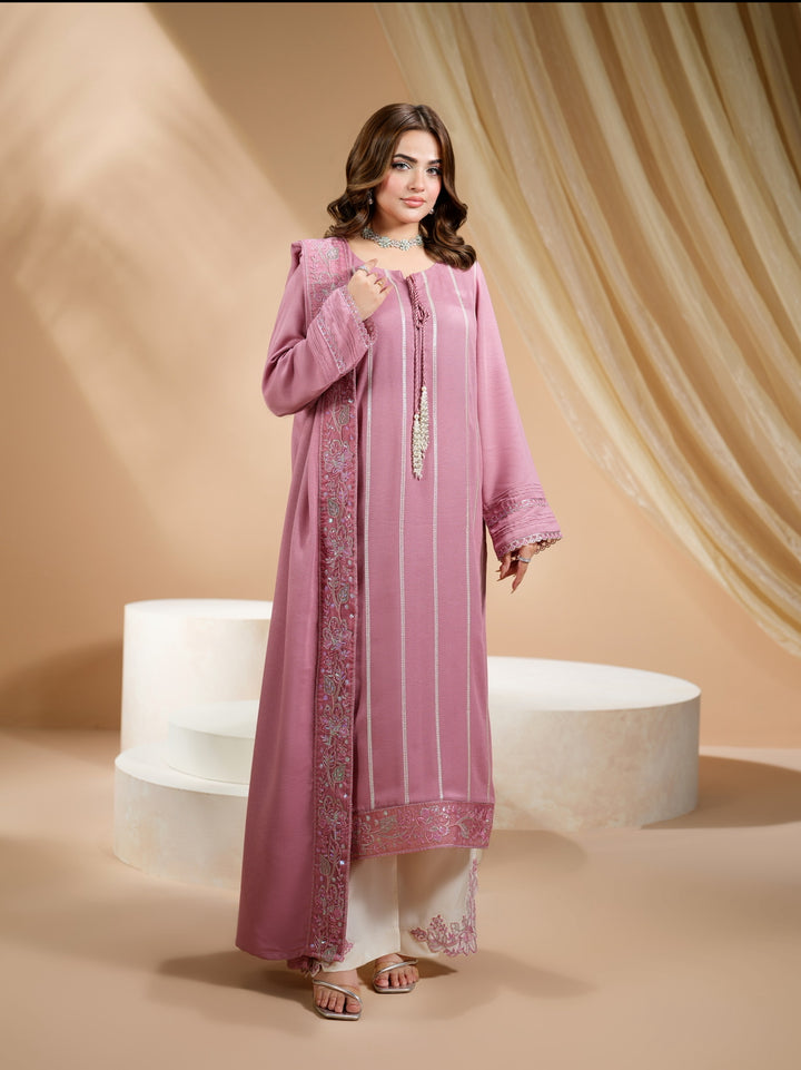 3 Pc Ready To Wear Embroidered Raw Silk Suit -HE15-