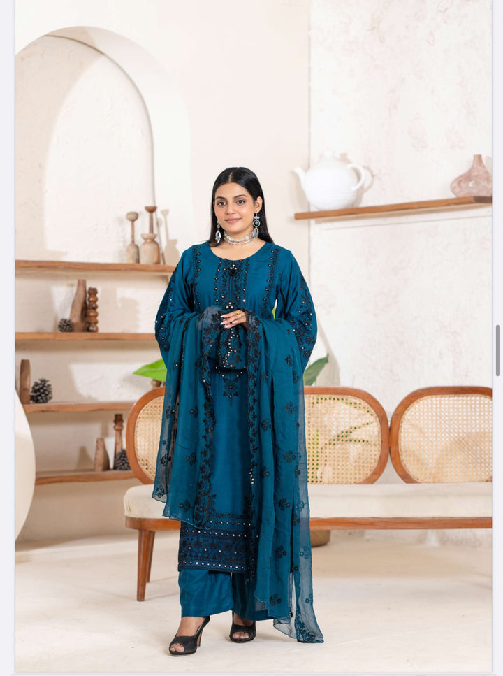 New 3 Piece Ready To Wear -Embroidered  Linen Suit-- RR103-